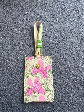 Floral Pink & Green Luggage Tag with Gold Accent Lilly Pulitzer